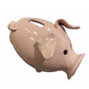 Cute Pink Piggy Bank w/Nose Plug Clay Pottery Folk Art about 8” x 5”